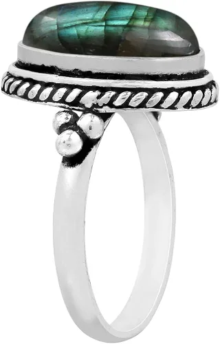 Vista 2 de Anillos de piedra natural para mujer, anillos solitarios ovalados de 0.472 x 0.630in para mujer, 1 anillo de piedra para mujer, tamaño de anillo
