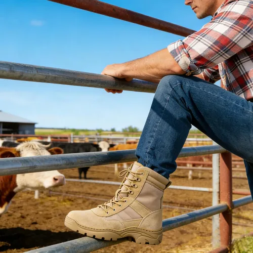 Vista 3 de QUNLON Botas militares tácticas para hombre, con cremallera lateral, ligeras, 8 pulgadas, botas de motocicleta de combate militar para trabajo