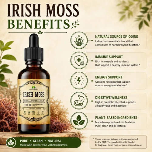 Vista 5 de Gotas orgánicas crudas de musgo marino irlandés irlandés, extracto natural de musgo marino irlandés para apoyo a la tiroides, digestión y energía