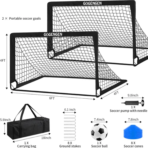 Vista 2 de Soccer Goal, 2 of 6x4 Soccer Goals for Backyard with Soccer Net, Soccer Ball, Target, Cones, Soccer Training Equipment for Toddler Kids Youth