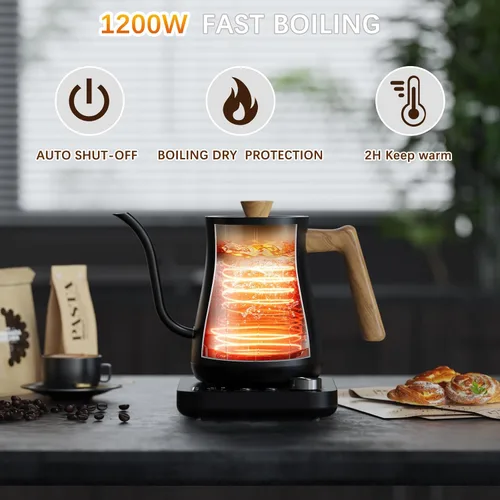 Vista 6 de Hervidor eléctrico de cuello de cisne, hervidores de té eléctricos, control de temperatura de ±1℉ para preparar café de goteo y té