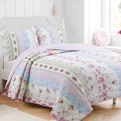 Vista 8 de Cozy Line Home Fashions - Juego de ropa de cama reversible de 100% algodón con diseño de patchwork real, estilo cottage francés, floral, colcha