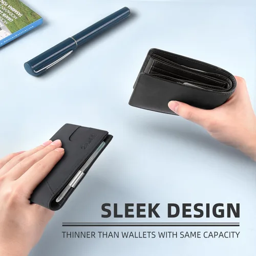 Vista 27 de Zitahli - Billeteras delgadas RFID para hombres, billetera de cuero flexible con clip de dinero, cartera minimalista con bolsillo frontal