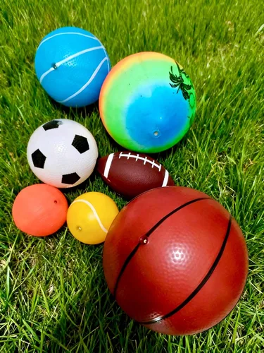 Vista 3 de Juego de pelotas deportivas suaves para niños, varios tamaños de pelota de fútbol, baloncesto, fútbol, pelota de tenis, voleibol con bomba de mano