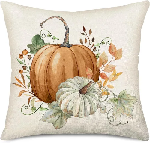 Vista 5 de Fukeen Fundas de almohada decorativas de otoño de 16 x 16 pulgadas, calabaza naranja y hojas de arce, fundas de almohada de cosecha de otoño, fundas