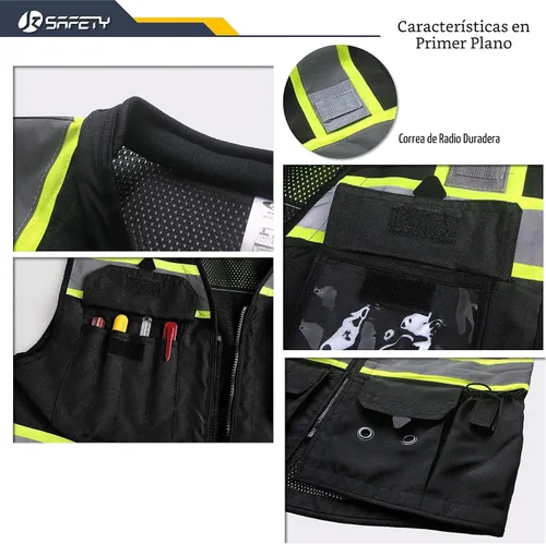 Vista 2 de JKSafety Hi-Vis Chaleco de seguridad unisex para topógrafos de alta visibilidad, resistente, con bolsillos internos, cumple con las normas ANSI/ISEA