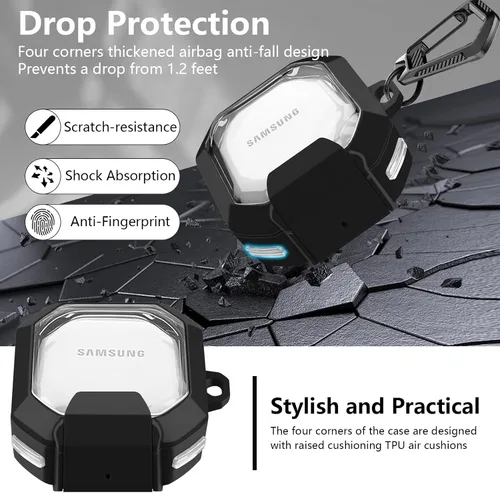 Vista 4 de Funda con Candado Seguro Transparente para Samsung Galaxy Buds FE/Galaxy Buds 2 Pro/Galaxy Buds Pro/Galaxy Buds Live, Accesorios para Galaxy Buds