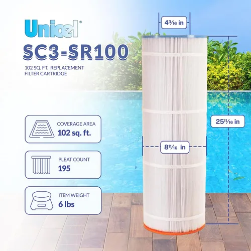 Vista 2 de Unicel SC3-SR100 - Cartucho de filtro de repuesto para piscina, 102 pies cuadrados, 3 onzas, 195 pliegues, compatible con modelos Sta-Rite Posi-Flo