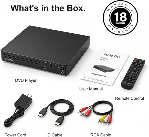Vista 8 de LONPOO Reproductor de DVD para el hogar con HDMI, reproductor de DVD compacto para Smart TV, reproductor de CD de DVD sin regiones con salida Todo