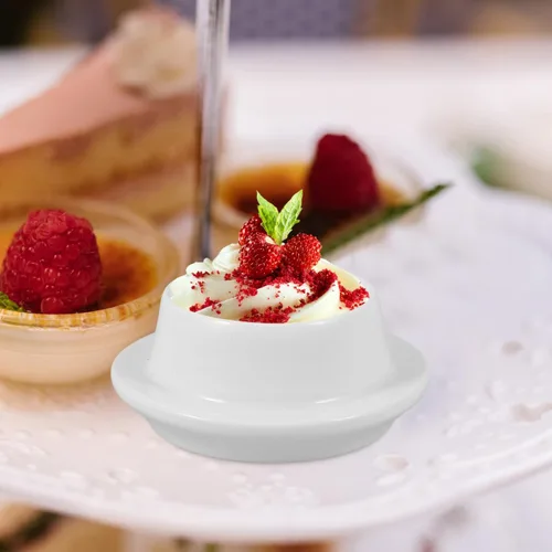 Vista 7 de Tofficu Mantequillera de cerámica con tapa, recipiente de mantequilla de cúpula de acero inoxidable para encimera, postre, cupcake, pastel de crema