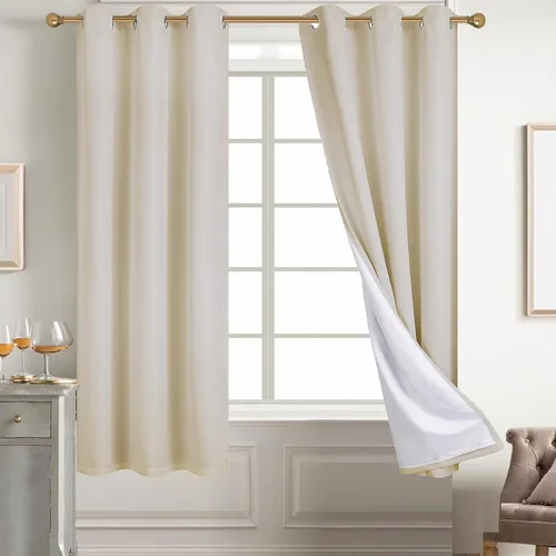 Vista 94 de Diraysid Cortinas 100% opacas de lino beige para dormitorio, con ojales, aislamiento térmico, cortinas de oscurecimiento de habitación