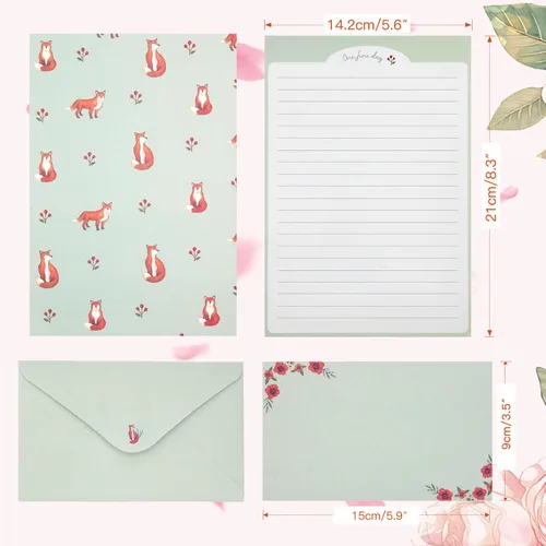 Vista 4 de KSIWRE Juego de 54 piezas de papelería con sobres, 36 papeles de escritura + 18 sobres, bonito papel de papelería forrado para escribir cartas