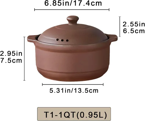 Vista 2 de Cazuela de terracota natural con tapas ollas de arcilla para cocinar, ollas de arroz de loza sin glasear (UpgradeT1-1QT)