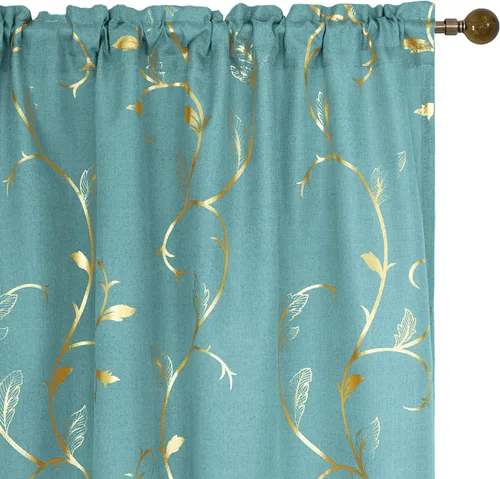 Vista 77 de BUHUA Juego de 2 paneles de cortinas opacas con estampado de vid plateada, cortinas con aislamiento térmico para oscurecer la habitación