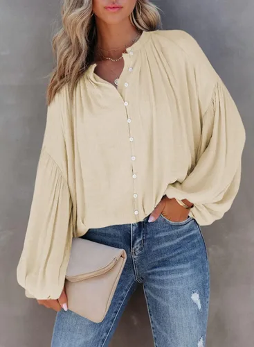 Vista 5 de Dokotoo Camisas de manga larga con cuello en V para mujer con botones