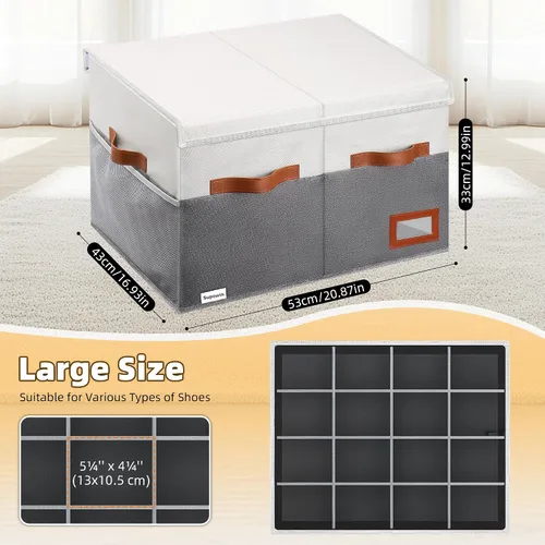 Vista 3 de Supowin Organizador de Zapatos para Armario, Cajas de Almacenamiento de Zapatos Plegables con Tapa y Divisores Ajustables, Contenedores