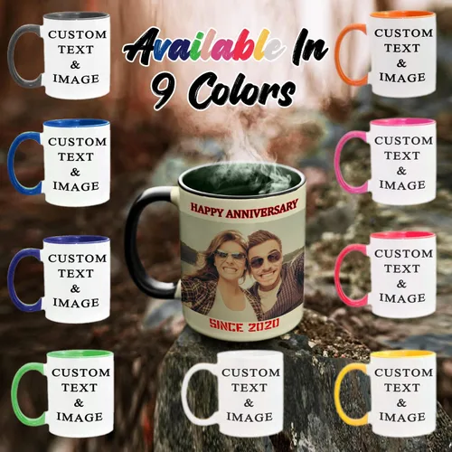 Vista 4 de Juego de tazas personalizadas con imagen y nombre: Tazas personalizadas de porcelana a juego para compromiso de boda, boda, San Valentín, novio