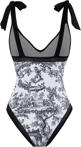 Vista 3 de Women Swimsuits Abstract Printing Notched SquareV Neck Floral Vacation One Piece with Cover Up