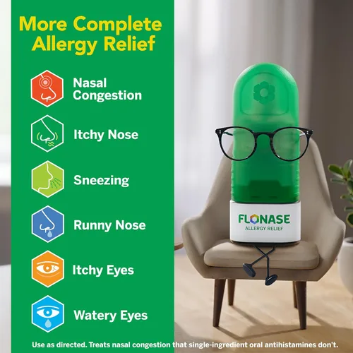 Vista 4 de Flonase - Spray nasal para alivio de alergias, medicina antialérgica de 24 horas que no produce somnolencia, aerosol nasal medido de 60 atomizaciones