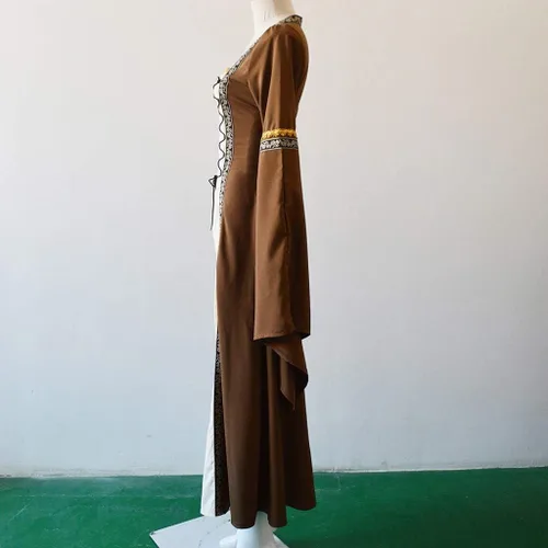 Vista 5 de Vestido medieval renacentista para mujer vestido gótico vestido vintage hasta el suelo cuello cuadrado manga acampanada 01Caqui vino verde negro