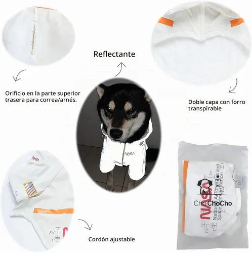 Vista 3 de ChoChoCho Chubasqueros para perro, chaqueta de lluvia reflectante a prueba de agua, disfraz de perro de la NASA, ropa de perro, elegante atuendo