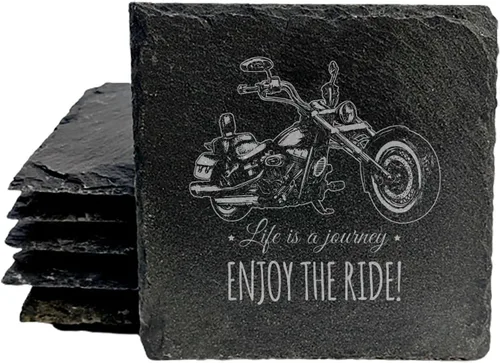 Vista 14 de Level Up Your Man Cave: Posavasos rústicos para los entusiastas de la motocicleta, pizarra redonda, juego de 4