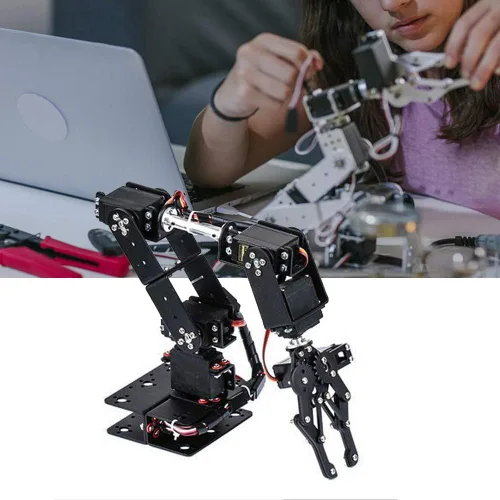 Vista 4 de Brazo mecánico, brazo robótico de grado 6DOF de libertad, robot multigrado de libertad, hecho de placa de aluminio de 0.079 in de grosor