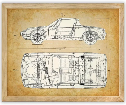 Vista 9 de Porsche 914 - Póster antiguo para automóvil y cueva de hombre, dibujo de patente de coche deportivo, decoración de pared de garaje, gran regalo