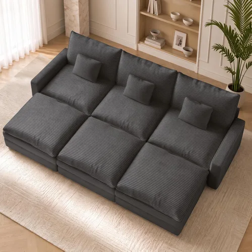 Vista 14 de Sofá seccional modular de 107", sofá de nube en forma de L con otomana Negro