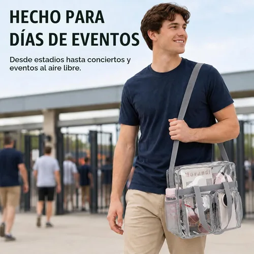 Vista 3 de ZENPUNK Bolsas transparentes aprobadas para estadios con cierre de cremallera, bolsa cruzada con correa ajustable Gris