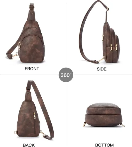 Vista 27 de Telena Riñonera pequeña para mujer, de cuero, cangureras, bolsa de pecho para mujer