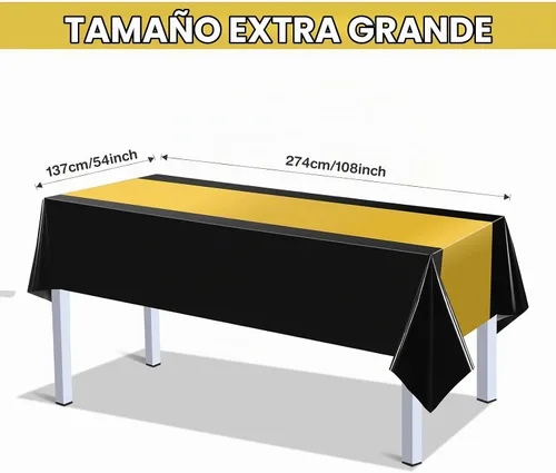 Vista 2 de Tatuo Juego de 3 piezas de mantel de plástico desechable rectangular y mantel para mesa para graduación, baby shower, despedida de soltera, fiesta