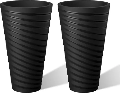 Vista 9 de Kante Juego de 2 Macetas Redondas Altas, Macetas Decorativas de 13 Pulgadas de Alto para Exterior Interior Jardín Patio Porche Delantero (Negro)