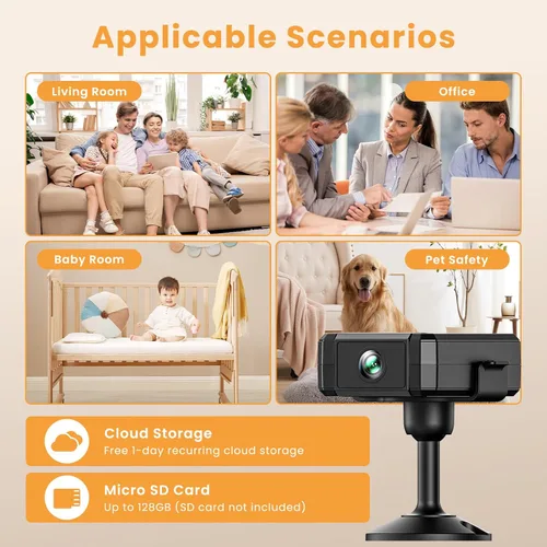 Vista 7 de Mini cámara de seguridad inalámbrica HD, WiFi para el hogar, 1080P, micro cámara de niñera con detección de movimiento, gran angular, almacenamiento