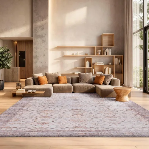Vista 11 de SAFAVIEH Tucson Collection - Alfombra lavable de 2 pies 6 x 8 pies, beige y dorado, antideslizante, ideal para zonas de alto tráfico en sala