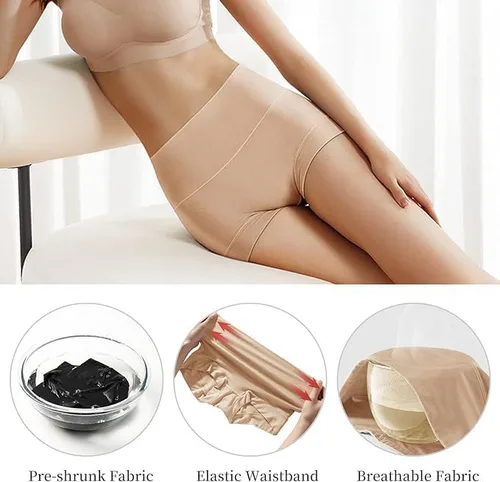 Vista 5 de EVEFIT - Ropa interior de algodón para mujer, de cintura alta, cobertura completa, paquete de 4 unidades (talla regular y grande)