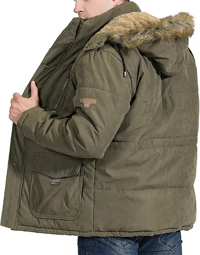Vista 5 de Tanming - Abrigo de invierno para hombre con forro de piel sintética y capucha desmontable