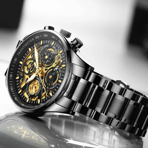 Vista 5 de NIBOSI Watches for Men Analog Chronograph Military Men's Watches Business Waterproof Quartz Gold Stainless Steel Men Watches with Calendar