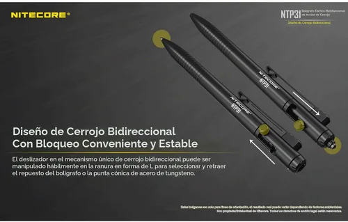 Vista 5 de Nitecore NTP31 Bolígrafo táctico de acción de cerrojo con rompecristales de acero de tungsteno con pegatina NitecoreSt