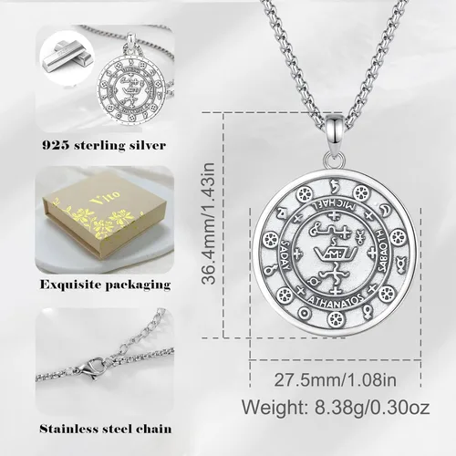 Vista 3 de Vito Collar con colgante de plata de ley 925, San Miguel, San Cristóbal, San Juda, sello de siete arcángeles, Virgen María milagrosa, crucifijo