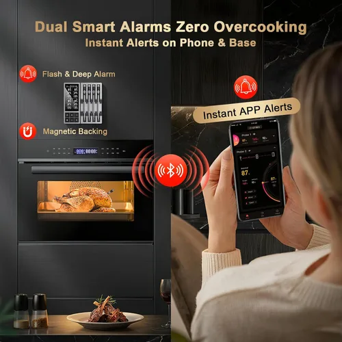 Vista 5 de Termómetro inalámbrico digital para carne, 4 sondas – Termómetro Bluetooth de cocina de alimentos de 800 pies, sensores duales con precisión
