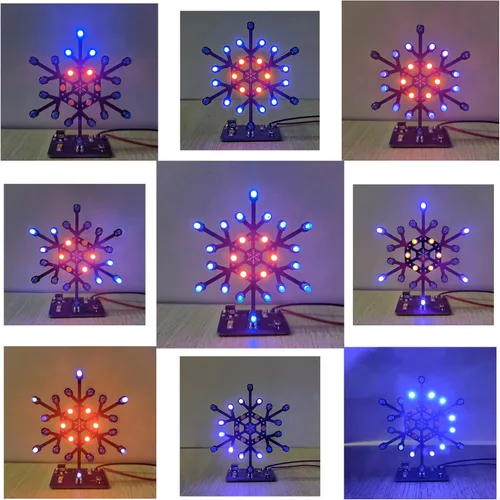 Vista 5 de Kit de práctica de soldadura VOGURTIME en forma de copo de nieve con proyecto LED para enseñanza y aprendizaje electrónico en la escuela y el hogar