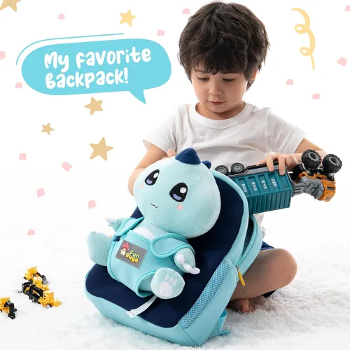 Vista 5 de FunGuys Mochila Kawaii de dinosaurio para niños de 3 a 5 años, mochila para niños y niñas, mochila preescolar para niños de 5 a 7 años, jardín