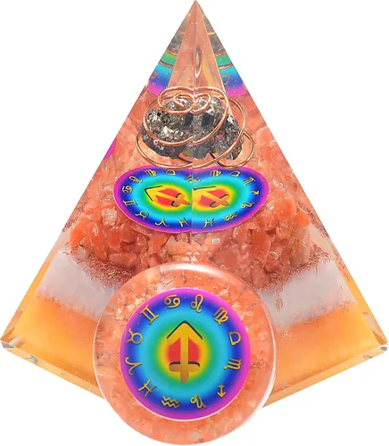 Vista 15 de Juego de pirámide de orgón y piedra de palmera de horóscopo, cristal curativo de acuario, signo del zodiaco, hecho de pirita y angelita para calma