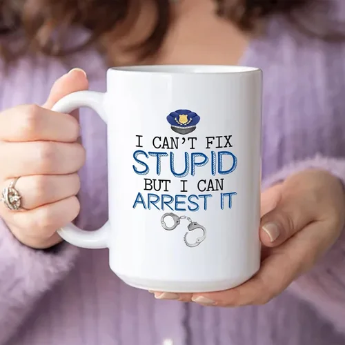 Vista 3 de I Can Arrest It - Taza de café personalizada de policía, regalos de taza de policía, 11 onzas y 15 onzas Taza blanca con texto en inglés "I Can
