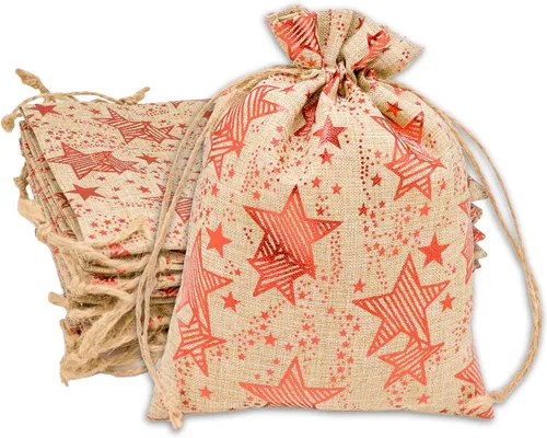 Vista 10 de 48 paquetes de 3x4 bolsas de regalo reutilizables de yute y arpillera con cordones (Feliz Navidad, X-Pequeño) - para regalos, favores de fiesta