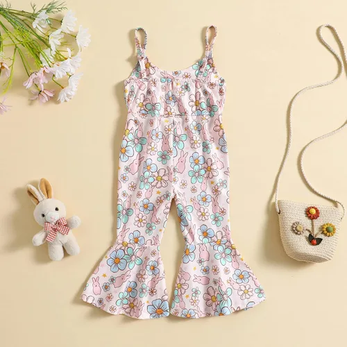 Vista 7 de YOKJZJD Traje de Pascua para bebé niña pequeña, sin mangas, overol de conejo, pantalones acampanados, leggings