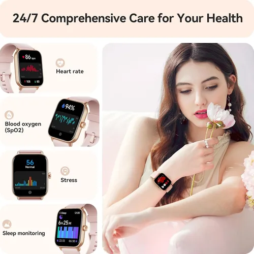 Vista 2 de Gydom Reloj inteligente para mujer y hombre, Android y iPhone, rosa + verde oscuro