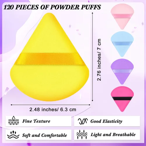 Vista 2 de Skylety 120 piezas de esponja de maquillaje triangular suave para polvo, esponja de belleza para polvo suelto, base cosmética, licuadora