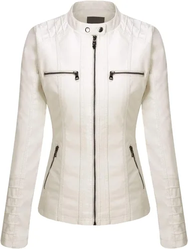 Vista 4 de Springrain Chaqueta de piel sintética para mujer, con capucha desmontable